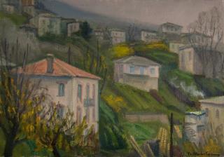 Zagora, Hazy Winter View — Oil painting, Canvas, 46.00×65.00cm — Theodoros Markellos